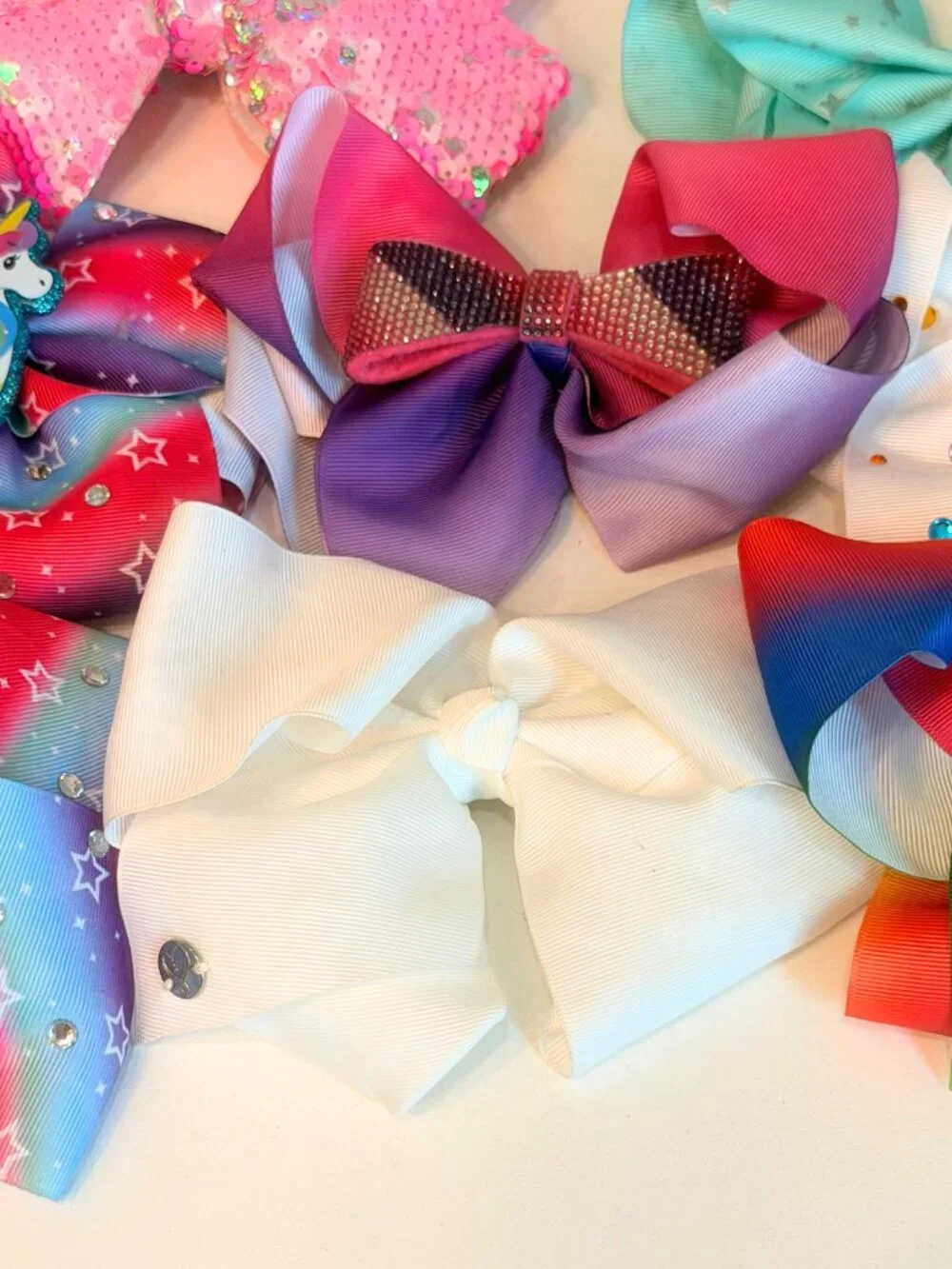 JoJo Siwa Big Cheer Dance Hair Bows Lot Of 8 Asst Unicorn Rainbow Rhinestones